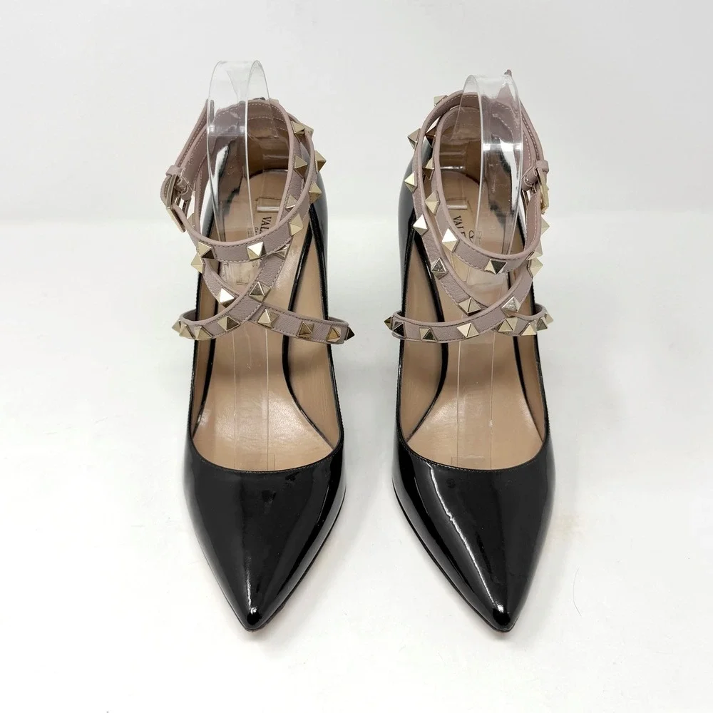 Valentino‎ Rockstud Black Patent Leather Heels Pointed Toe 39.5